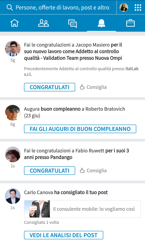 notifiche linkedin